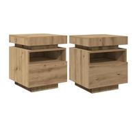 vidaXL Mesitas de noche 2 uds con luces LED madera envejecida Roble Artisan 40x39x48,5 cm