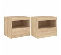 vidaXL Mesitas de noche con luces LED 2 uds Almacenaje y soporte teléfono Roble Sonoma 50x40x45 cm