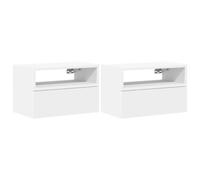 vidaXL Mesitas de Noche de Pared 2 Unidades Blanca 45x26x28,5 cm, mesita de Noche Flotante, mesilla de Noche, Armario, mesita de Noche