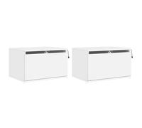 vidaXL Mesitas de Noche de Pared con Luces LED 2 uds, Armarios Auxiliares de Almacenaje, Armario para Salón Pasillo, Madera Blanco
