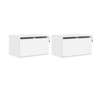 vidaXL Mesitas de noche de pared con luces LED y almacenaje, 2 uds, madera blanco