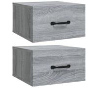 Vidaxl Mesitas de Noche Flotantes de Pared 2 Unidades 35x35x20 Cm - Blanco, Negro, Roble Sonoma - Amplio Almacenamiento Sonoma gray