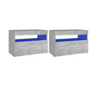 vidaXL Mesitas de noche LED contrachapada gris hormigón 60x35x40 cm 2 unidades