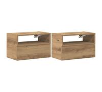 vidaXL Mesitas de Noche Pared 2 uds Color Roble Artesano 45x26x28,5cm, mesita de Noche Flotante, mesilla de Noche, Armario, mesita de Noche