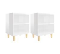vidaXL Mesitas de noche patas madera 2 uds blanco brillo 40x30x50 cm