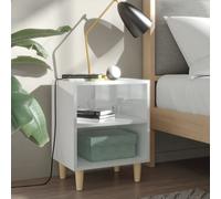 vidaXL Mesitas de noche patas madera 2 uds blanco brillo 40x30x50 cm