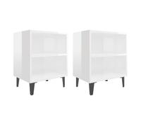vidaXL Mesitas de noche patas metal 2 uds blanco brillo 40x30x50 cm