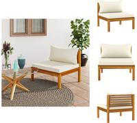 vidaXL: Módulo de sofá central con cojines color crema y estructura de madera de acacia. Elementos para sofá de jardín