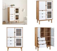 vidaXL Mueble alto OTTA, color marrón y blanco, 85x43x125 cm, madera maciza de pino - Mueble alto - Muebles altos - Aparador - Vitrina