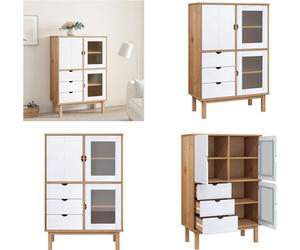 vidaXL Mueble alto OTTA, color marrón y blanco, 85x43x125 cm, madera maciza de pino - Mueble alto - Muebles altos - Aparador - Vitrina