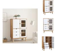 vidaXL Mueble alto OTTA, color marrón y blanco, 85x43x125 cm, madera maciza de pino - Muebles aparador