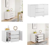 vidaXL Mueble aparador con 3 cajones, blanco brillante, 120x41x75 cm, material de madera. - Aparador - Aparadores - Armario - Armario de almacenamiento