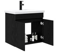 vidaXL Mueble bajo lavabo de baño con grifo de roble negro, elegante organizador de baño, almacenamiento de lavabo moderno, elegante armario con diseño pequeño