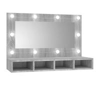 vidaXL Mueble con Espejo y LED Iluminación Adorno Maquillaje Almacenaje Baño Cuarto Decoración Entrada Aseo Tocador Color Gris Sonoma