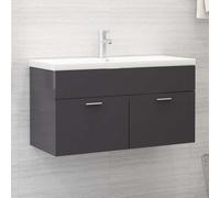vidaXL Mueble con lavabo madera de ingeniería gris brillante
