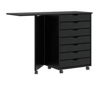 vidaXL Mueble con Ruedas y Escritorio Moss Madera Maciza Pino Negro, cómoda, cajonera, Armario de Escritorio, archivador, Armario de Oficina