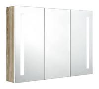 vidaXL Mueble de baño con espejo LED color 89x14x62 cm en color Roble/Blanco brillo/Gris hormigón y más | almacenamiento funcional diseño moderno para baño dormitorio sala