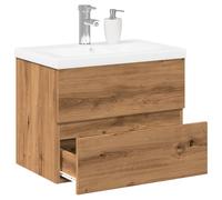 vidaXL Mueble de baño con lavabo madera contrachapada en color Gris sonoma/Blanco/Roble Sonoma y más | almacenamiento funcional diseño moderno para baño dormitorio sala