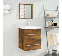 vidaXL Mueble de baño con lavabo madera contrachapada roble ahumado