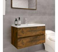 vidaXL Mueble de baño con lavabo madera contrachapada roble ahumado
