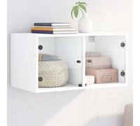 vidaXL Mueble de Pared con Puertas de Vidrio Blanco 68,5x37x35 cm, Mueble de Almacenamiento, Mueble de Pared para TV, Mueble Colgante