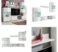 vidaXL Mueble de pared de 5 piezas con armario TV y iluminación LED, color blanco - Vitrina de pared - Muebles para TV - Mueble para TV