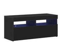 vidaXL Mueble de TV 90 x 35 x 40 cm Roble Negro Madera de ingeniería | Un look elegante para cualquier sala de estar, Tira de luces USB práctica para crear la vibra perfecta,