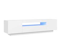 vidaXL Mueble de TV con Luces LED, Blanco, 160x35x40 cm, Madera de ingeniería, Soporte para televisores hasta 70", Mueble bajo con estantes, Consola Moderna para salón