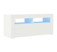 vidaXL Mueble de TV con Luces LED, Blanco, 90x35x40 cm, Madera de ingeniería, Soporte para televisores hasta 40", Mueble bajo con estantes, Consola Moderna para salón