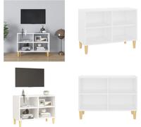vidaXL Mueble de TV con patas de madera maciza, blanco, 69,5 x 30 x 50 cm - Mueble de TV - Muebles de TV - Aparador - Aparadores