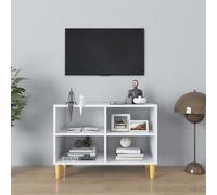 vidaXL Mueble de TV con patas de madera maciza blanco 69,5x30x50 cm