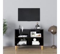 vidaXL Mueble de TV con patas de madera maciza negro 69,5x30x50 cm