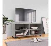 vidaXL Mueble de TV con ruedas madera contrachapada gris 90x35x35 cm