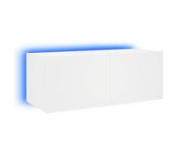 vidaXL Mueble de TV de Pared con Luces LED Blanco 80x35x31 cm, Mueble Flotante para TV, Armario de Pared, Mueble para TV con Puerta