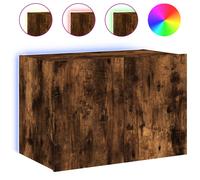 vidaXL Mueble de TV de Pared con Luces LED Roble Ahumado 60x35x41 cm, Mueble Flotante para TV, Armario de Pared, Mueble para TV con Puerta