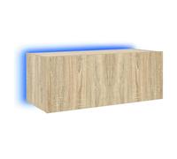 vidaXL Mueble de TV de Pared con Luces LED Roble Sonoma 80x35x31 cm, Mueble Flotante para TV, Armario de Pared, Mueble para TV con Puerta