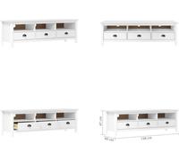 vidaXL Mueble de TV Hill, blanco, 158x40x47 cm, madera maciza de pino - Mueble de TV - Muebles de TV - Muebles para televisión - Aparador