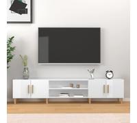 vidaXL Mueble de TV Madera contrachapada Blanco brillo 180x31,5x40 cm, soporte y armario