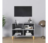 vidaXL Mueble de TV patas de madera maciza gris hormigón 69,5x30x50 cm