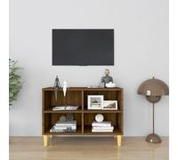 vidaXL Mueble de TV patas de madera maciza marrón roble 69,5x30x50 cm