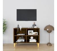vidaXL Mueble de TV patas de madera maciza roble ahumado 69,5x30x50 cm