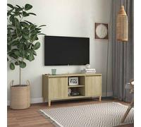 vidaXL Mueble de TV patas madera maciza roble Sonoma 103,5x35x50 cm