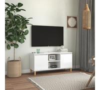 vidaXL Mueble de TV patas madera pino blanco con brillo 103,5x35x50 cm