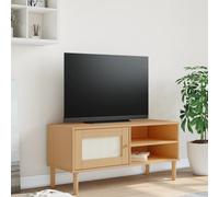 vidaXL Mueble de TV SENJA, diseño de ratán, color marrón, 106x40x49 cm, madera de haya