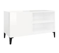 vidaXL Mueble para discos aparador para tocadiscos, madera contrachapada blanco brillo 84,5x38x48 cm