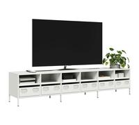 vidaXL Mueble para TV Acero Laminado en frío Blanco 202x39x43,5 cm, Soporte de TV, aparador de TV, Armario TV, Banco de TV, Mueble de Metal