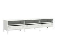 vidaXL Mueble para TV Acero Laminado en frío Blanco 202x39x43,5 cm, Soporte de TV, aparador de TV, Mueble bajo, Banco de TV, Mueble de Metal