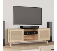 Mueble de televisión vidaXL, color marrón, 105x30x40 cm, madera maciza de pino, ratán natural
