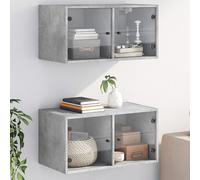 vidaXL Mueble pared puertas vidrio 2 uds gris hormigón 68,5x37x35 cm