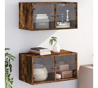 vidaXL Mueble pared puertas vidrio 2 uds roble ahumado 68,5x37x35 cm